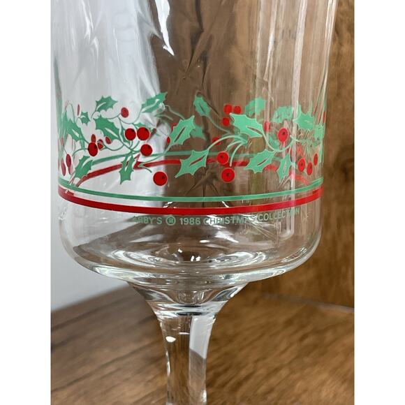 Arby's Libby Holly Berries Christmas Collection Stemmed Wine Glasse - Picture 5 of 5